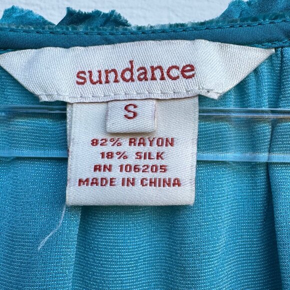 Sundance Teal Velvet Boho Peasant Blouse | Rayon Silk Blend | Size Small - Picture 2 of 8
